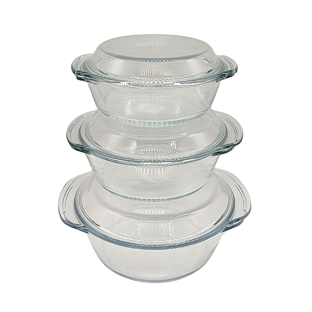 Set Cacerola de Vidrio con Tapa X3 Tamaños