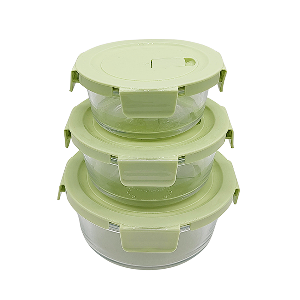 Set Tupper Hermético Redondo de Vidrio X3 Tamaños