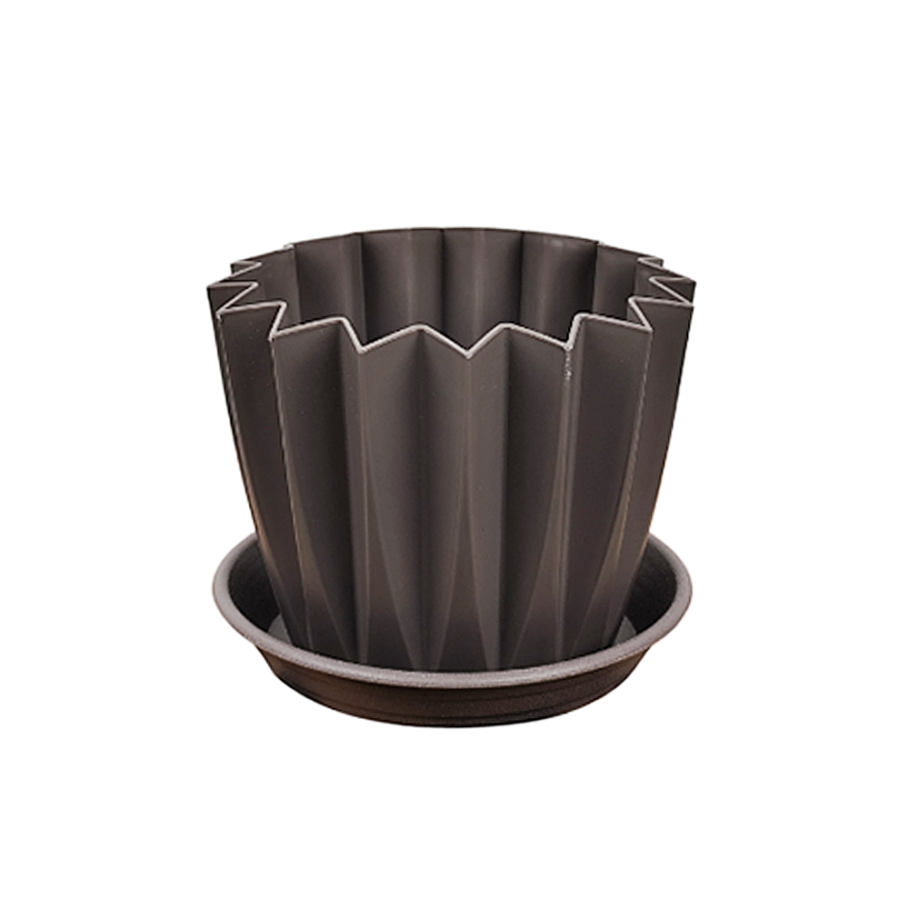 Maceta Plástica Zigzag, con Plato Café, 14,5 Alto