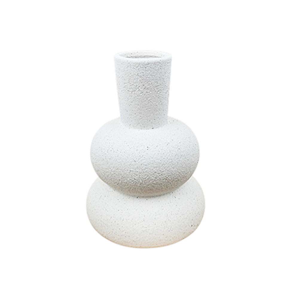 Florero de Cerámica Doble Anillo con Textura de Arena