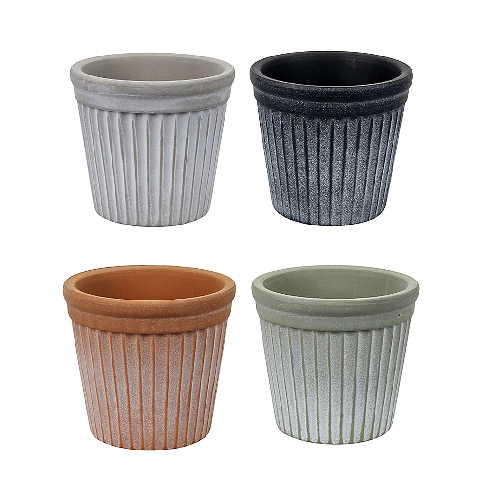 Juego de 4 Macetas de Cerámica con Textura en Forma de Balde