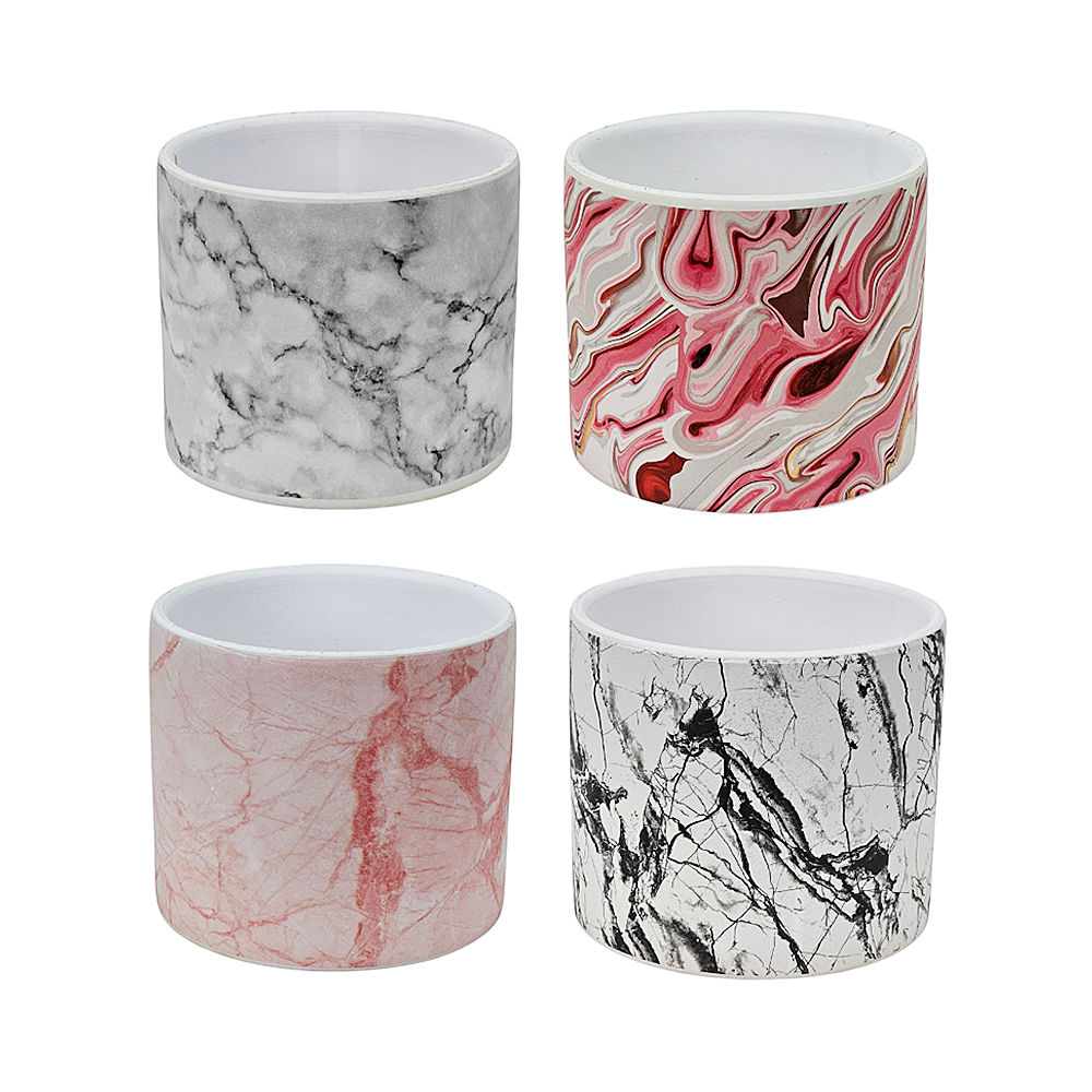 Juego de 4 Macetas de Cerámica con Efecto Mármol
