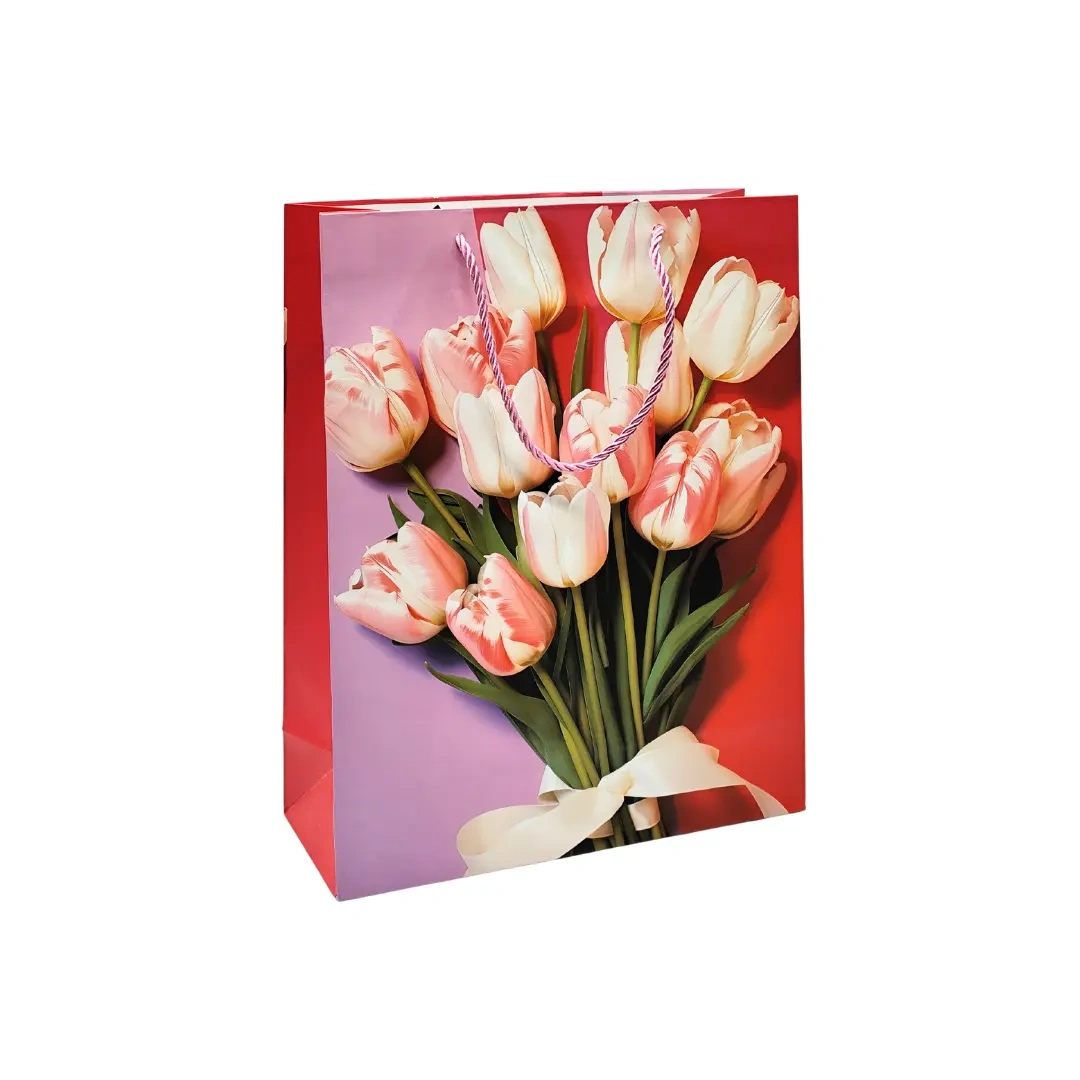 Bolsa de Regalo Diseño Ramo de Flores 32cm Alto - Pack 12uni.